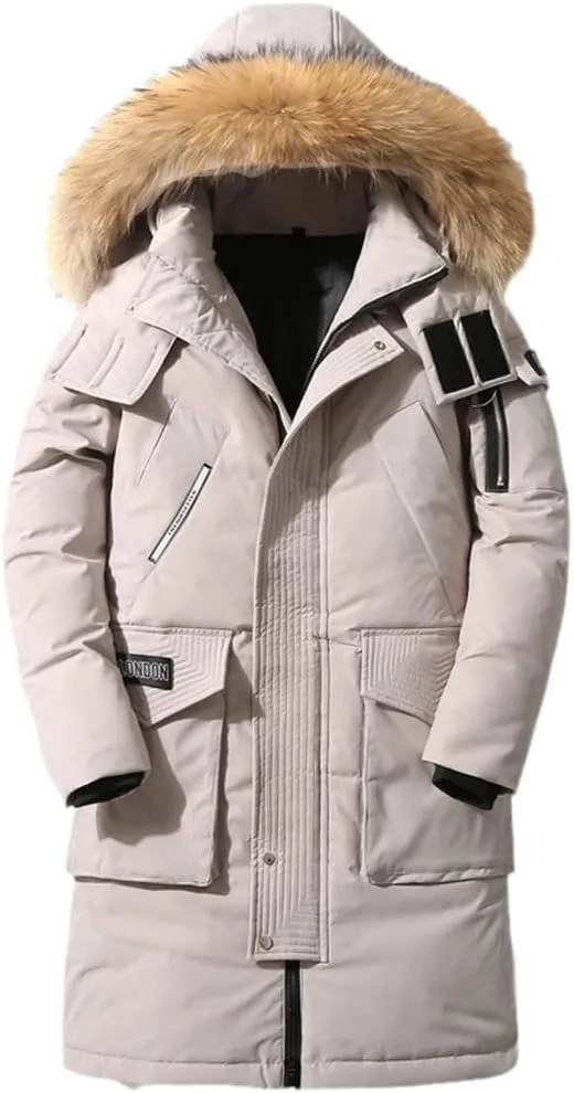 Haitpant Mens Down Jackets Fur Hooded Cotton Padded Coat Winter Warm Camo1 Parkas Long Thicken Outerwear