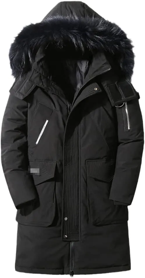 Haitpant Mens Down Jackets Fur Hooded Cotton Padded Coat Winter Warm Camo1 Parkas Long Thicken Outerwear