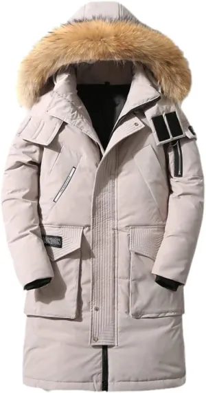 Haitpant Mens Down Jackets Fur Hooded Cotton Padded Coat Winter Warm Camo1 Parkas Long Thicken Outerwear