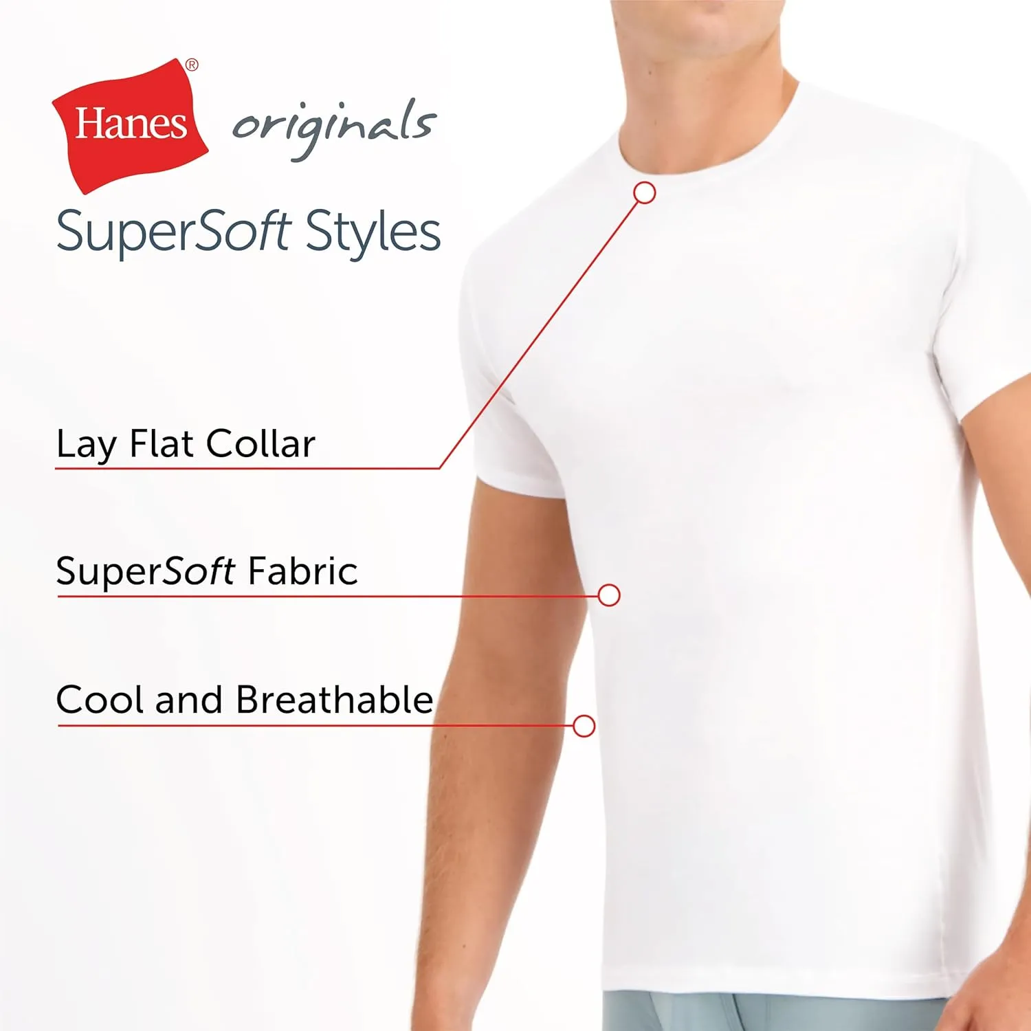Hanes Men's Originals Supersoft T-Shirt, Viscose from Bamboo Undershirt, 2-Pack