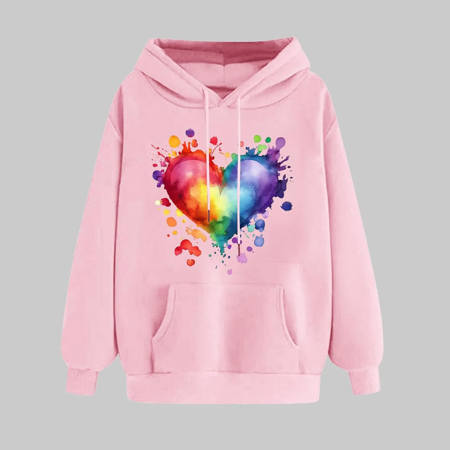 Heart Graphic Hoodies for Women Cute Long Sleeve Valentines Sweatshirts Trendy Comfy Hooded Pullover with Pockets