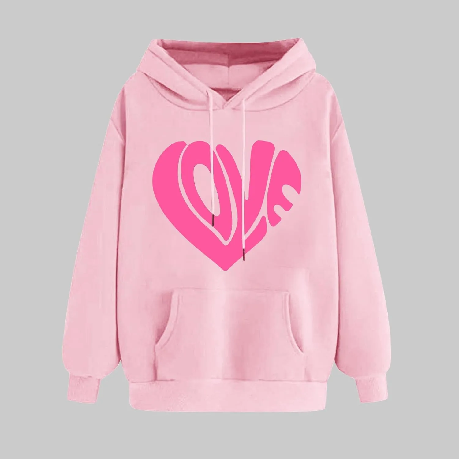 Heart Graphic Hoodies for Women Cute Long Sleeve Valentines Sweatshirts Trendy Comfy Hooded Pullover with Pockets