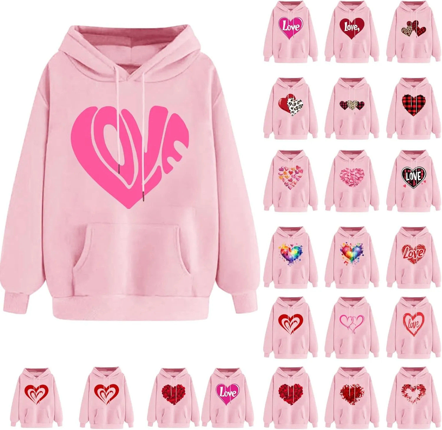 Heart Graphic Hoodies for Women Cute Long Sleeve Valentines Sweatshirts Trendy Comfy Hooded Pullover with Pockets