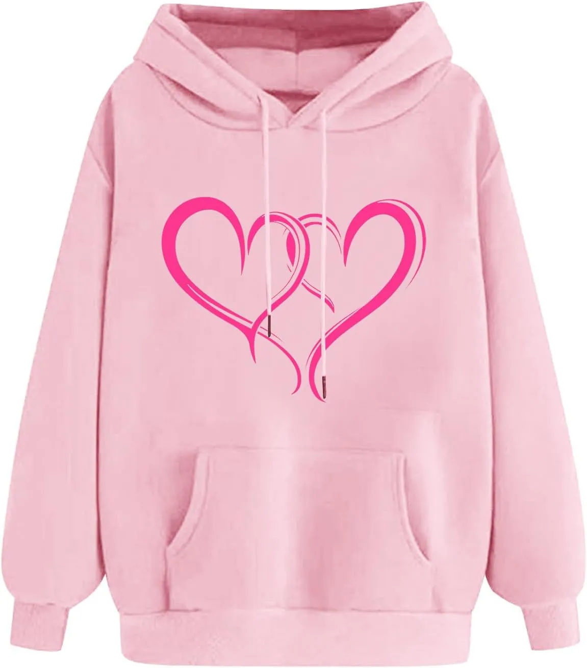 Heart Graphic Hoodies for Women Cute Long Sleeve Valentines Sweatshirts Trendy Comfy Hooded Pullover with Pockets