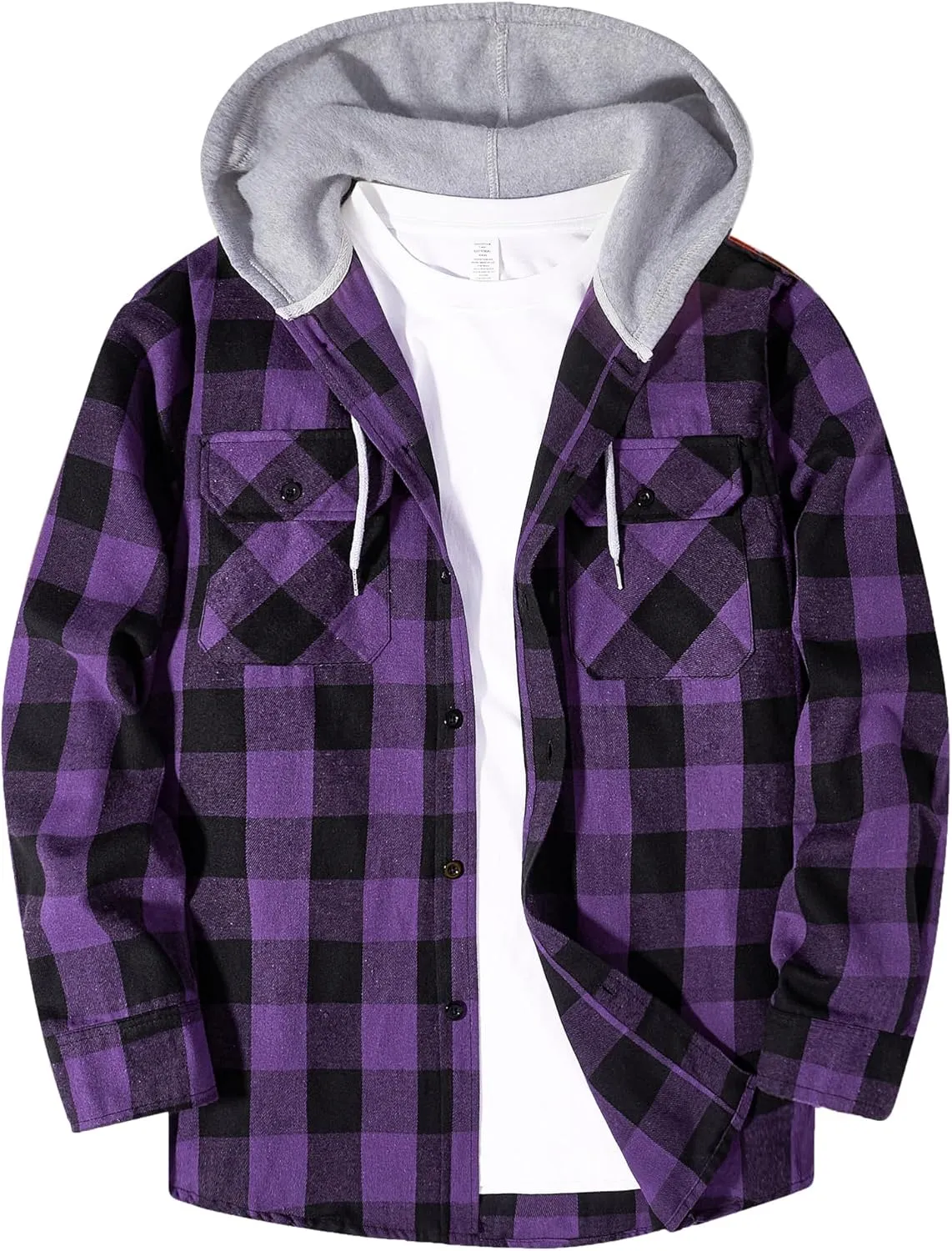 Hooded Flannel Shirt for Men, Lightweight Flannel Jacket Long Sleeve Plaid Causal Button Down Shirts with Pocket