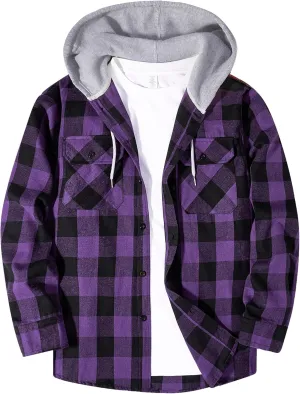 Hooded Flannel Shirt for Men, Lightweight Flannel Jacket Long Sleeve Plaid Causal Button Down Shirts with Pocket