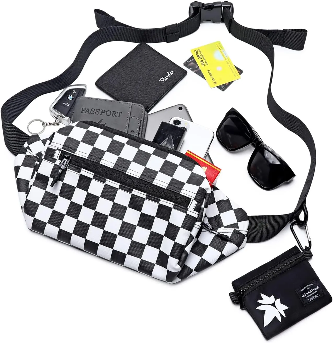 Kalesi Large Crossbody Fanny Pack with Zipper Pockets for Women & Men, Water Resistant Waist Bag for Travel Running Hiking Sports Workout, Easy Carry Any Phone Bumbag
