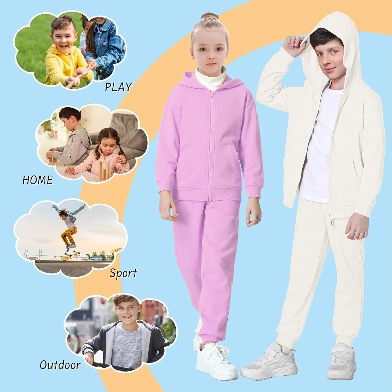 Kids Soft Brushed Fleece Zip Up Hoodie Casual Sport Hooded Sweatshirt with Pockets for Boys or Girls 3-12 Years