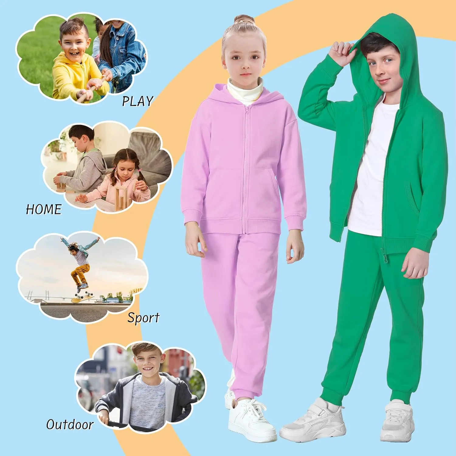 Kids Soft Brushed Fleece Zip Up Hoodie Casual Sport Hooded Sweatshirt with Pockets for Boys or Girls 3-12 Years