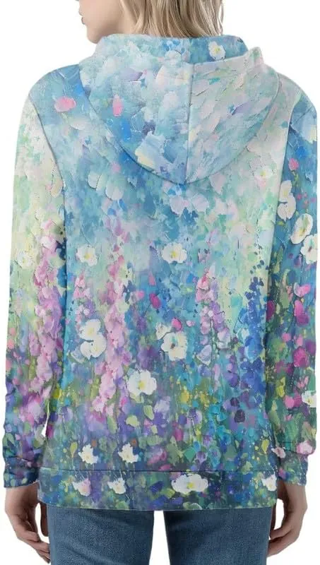 Lavender Flower Women's Zip Up Hoodies Cherry Blossom Casual Comfy Pullover Spider Webs Long Sleeve Sweatshirt