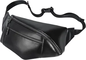 Leather Bum Bag for Man men,Fashion Waist Fanny Pack Hip Bag Purse Wallet Phone Pouch Travel Hiking Chest Bag Camping Waist Bag Easy Carry