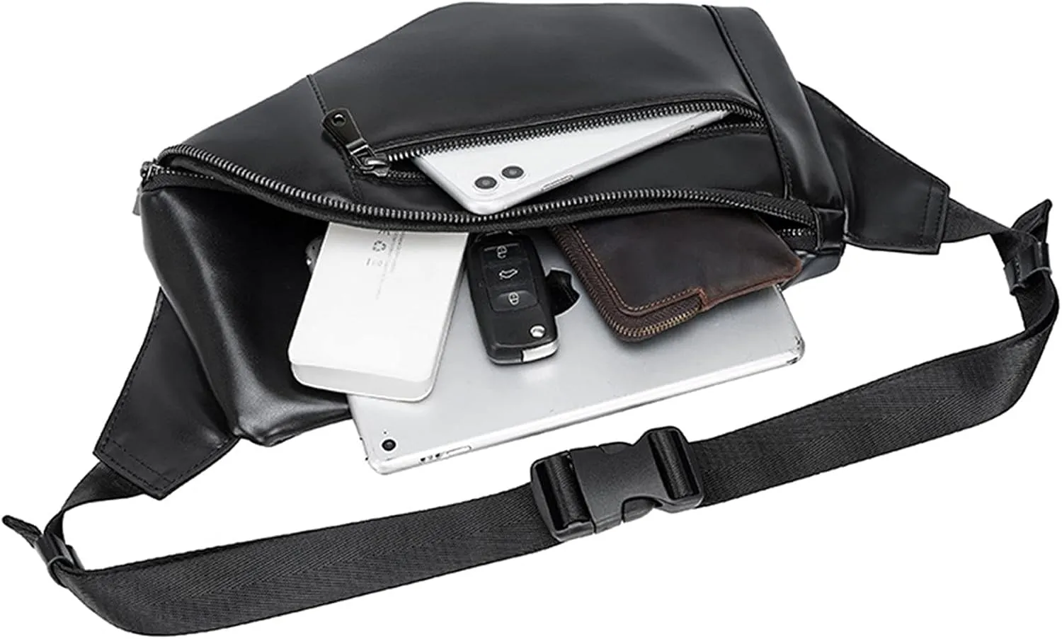 Leather Bum Bag for Man men,Fashion Waist Fanny Pack Hip Bag Purse Wallet Phone Pouch Travel Hiking Chest Bag Camping Waist Bag Easy Carry