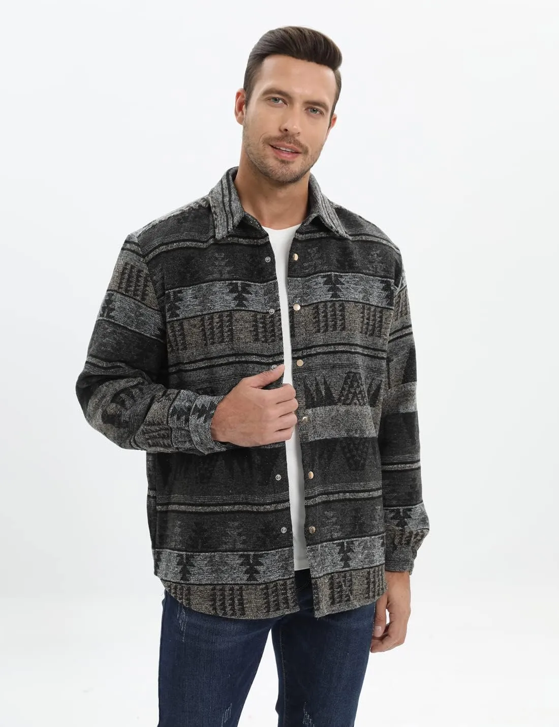 Locachy Men's Casual Cotton Plaid Shirts Long Sleeve Button-Down Flannel Overshirt Jacket