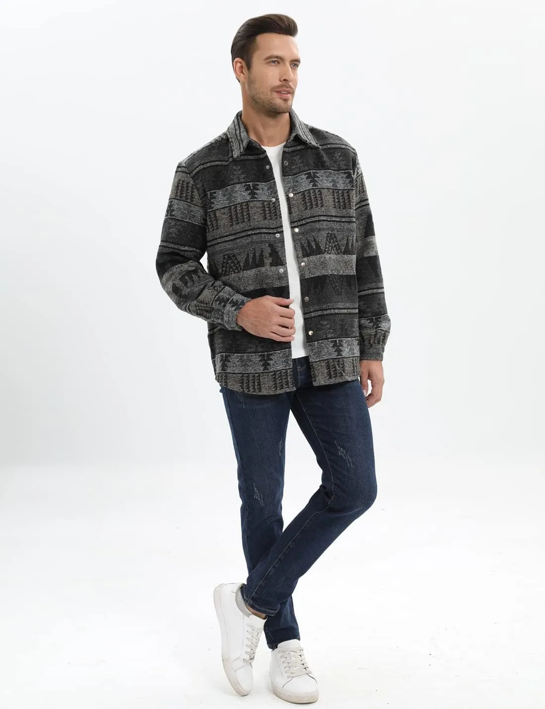 Locachy Men's Casual Cotton Plaid Shirts Long Sleeve Button-Down Flannel Overshirt Jacket