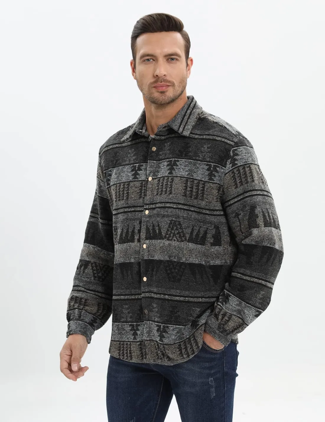 Locachy Men's Casual Cotton Plaid Shirts Long Sleeve Button-Down Flannel Overshirt Jacket