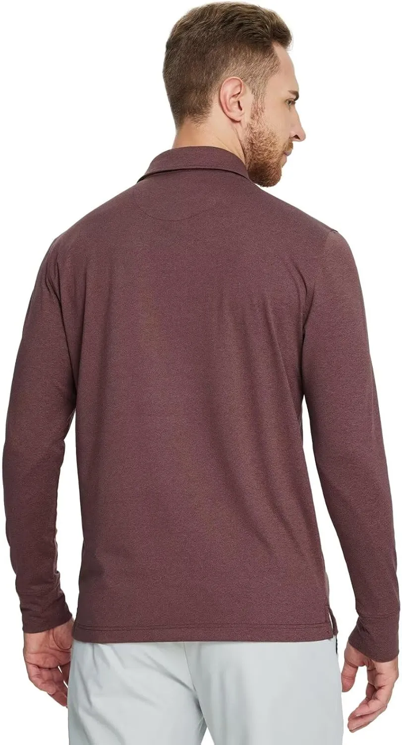 M MAELREG Golf Shirts for Men Dry Fit Performance Moisture Wicking Casual Heather Collared Long Sleeve Polo Shirts for Men