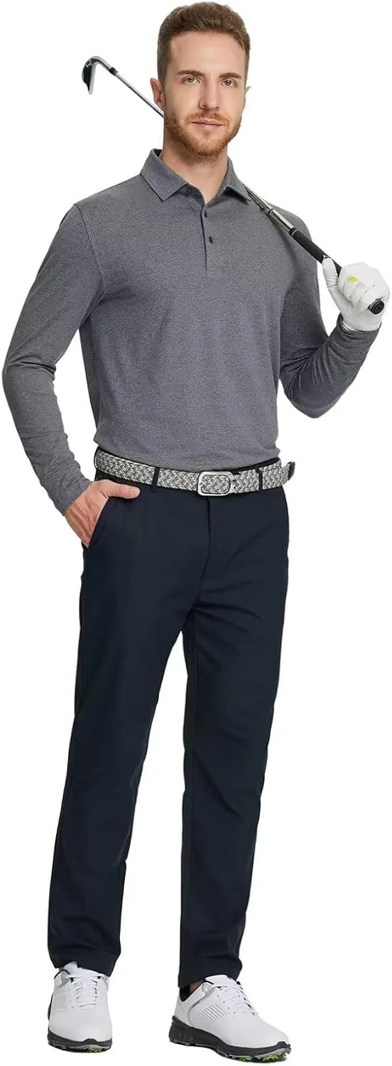 M MAELREG Golf Shirts for Men Dry Fit Performance Moisture Wicking Casual Heather Collared Long Sleeve Polo Shirts for Men