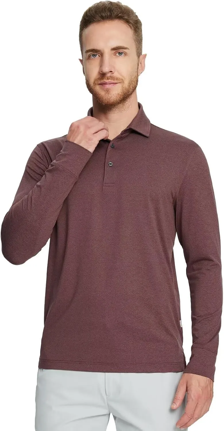 M MAELREG Golf Shirts for Men Dry Fit Performance Moisture Wicking Casual Heather Collared Long Sleeve Polo Shirts for Men