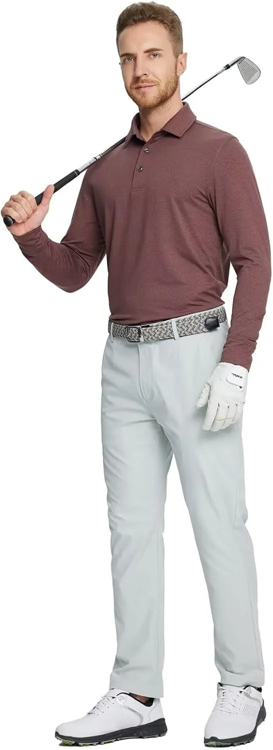 M MAELREG Golf Shirts for Men Dry Fit Performance Moisture Wicking Casual Heather Collared Long Sleeve Polo Shirts for Men