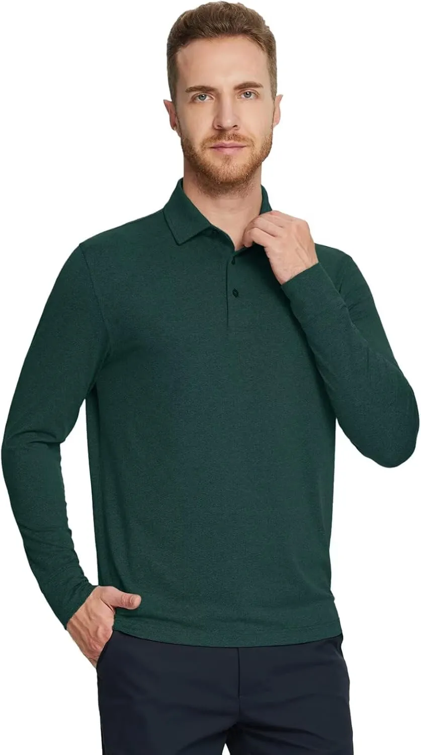 M MAELREG Golf Shirts for Men Dry Fit Performance Moisture Wicking Casual Heather Collared Long Sleeve Polo Shirts for Men