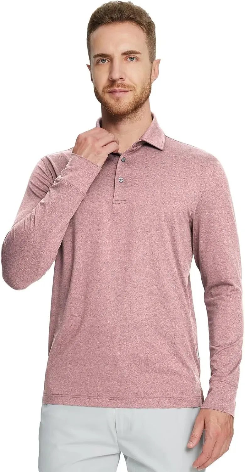 M MAELREG Golf Shirts for Men Dry Fit Performance Moisture Wicking Casual Heather Collared Long Sleeve Polo Shirts for Men