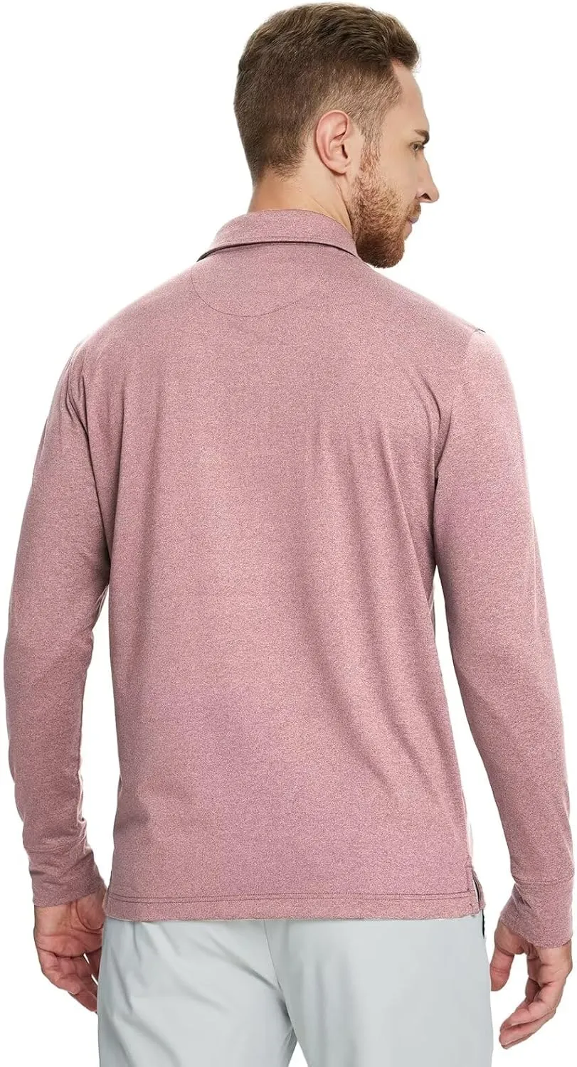 M MAELREG Golf Shirts for Men Dry Fit Performance Moisture Wicking Casual Heather Collared Long Sleeve Polo Shirts for Men
