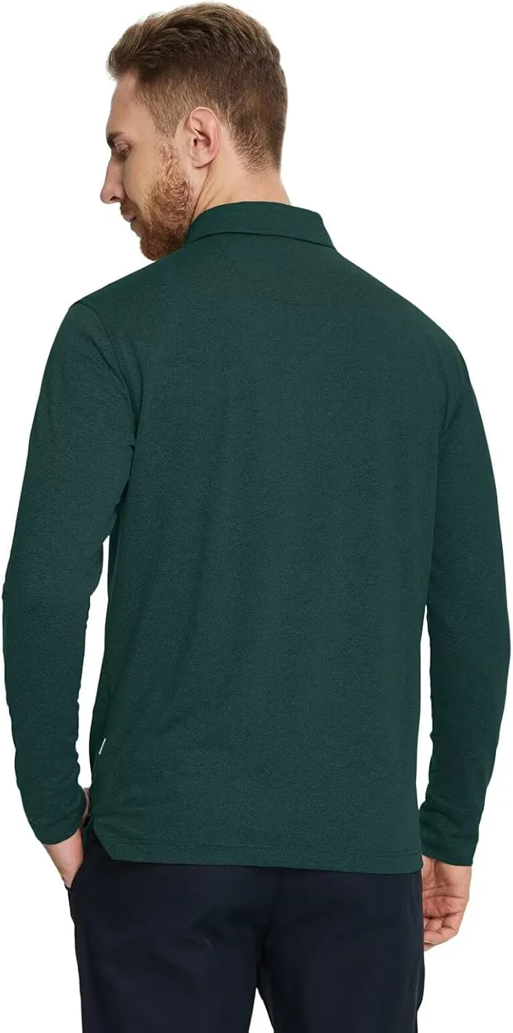M MAELREG Golf Shirts for Men Dry Fit Performance Moisture Wicking Casual Heather Collared Long Sleeve Polo Shirts for Men
