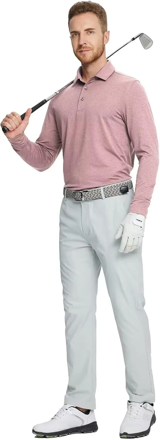 M MAELREG Golf Shirts for Men Dry Fit Performance Moisture Wicking Casual Heather Collared Long Sleeve Polo Shirts for Men
