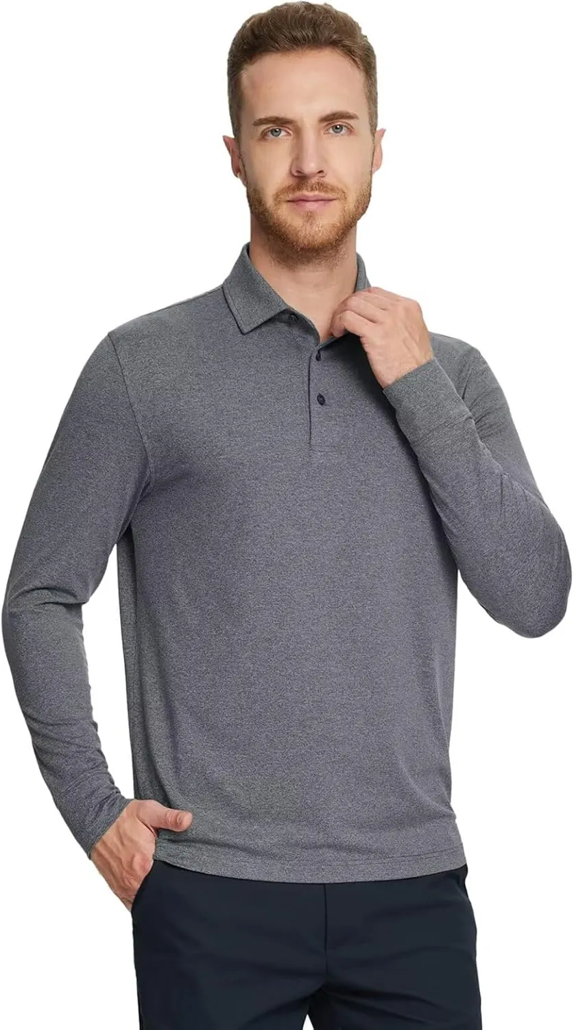 M MAELREG Golf Shirts for Men Dry Fit Performance Moisture Wicking Casual Heather Collared Long Sleeve Polo Shirts for Men