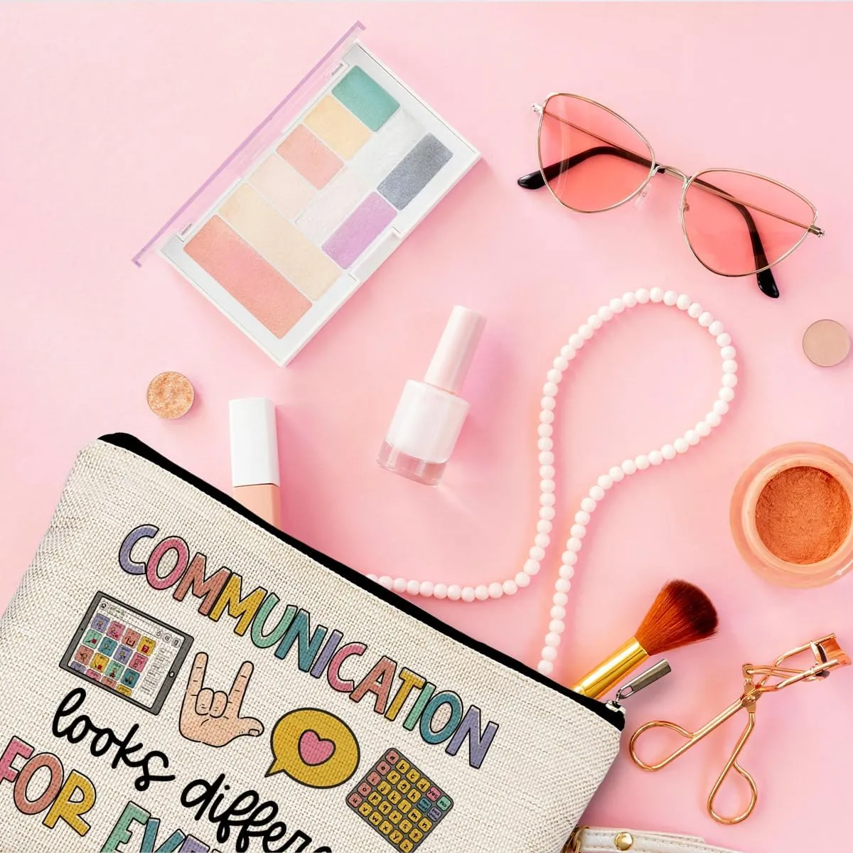 Makeup Bag for Women - Speech Therapist & SLP Gifts, Communication Looks Different for Everyone Cosmetic Bag for Purse