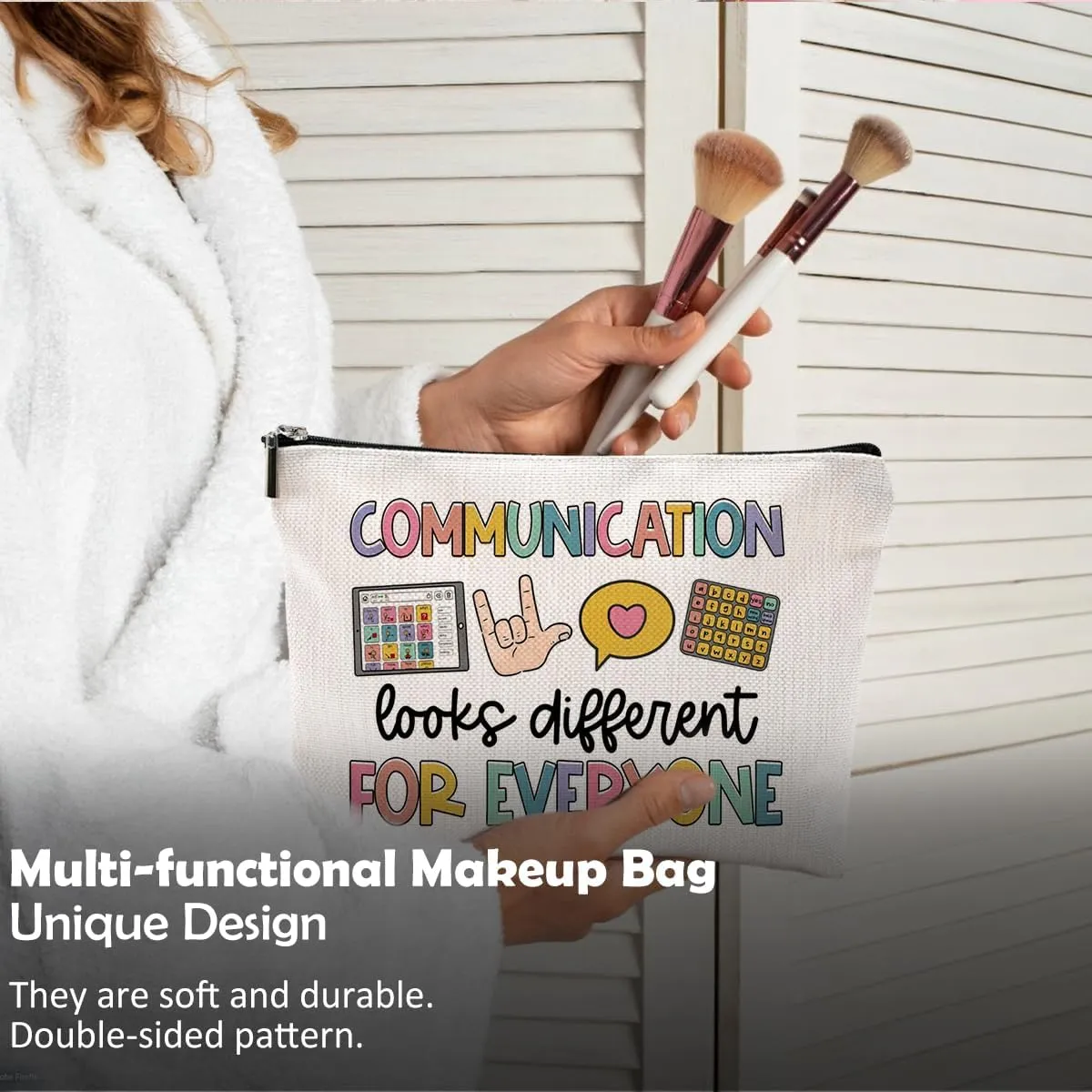 Makeup Bag for Women - Speech Therapist & SLP Gifts, Communication Looks Different for Everyone Cosmetic Bag for Purse