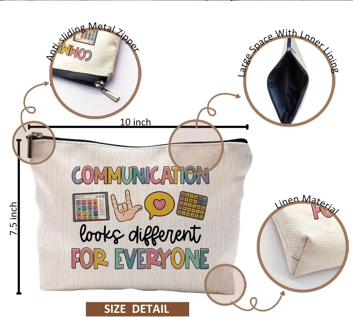 Makeup Bag for Women - Speech Therapist & SLP Gifts, Communication Looks Different for Everyone Cosmetic Bag for Purse
