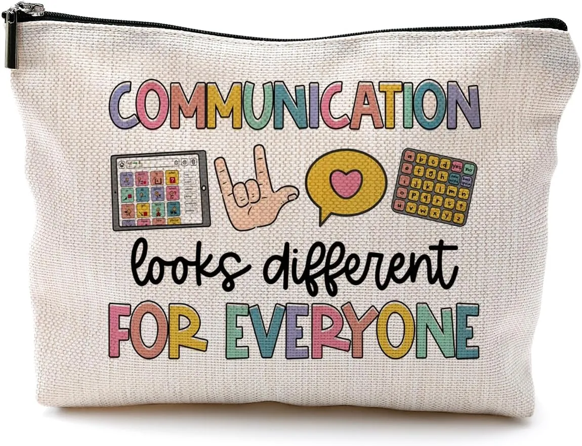 Makeup Bag for Women - Speech Therapist & SLP Gifts, Communication Looks Different for Everyone Cosmetic Bag for Purse
