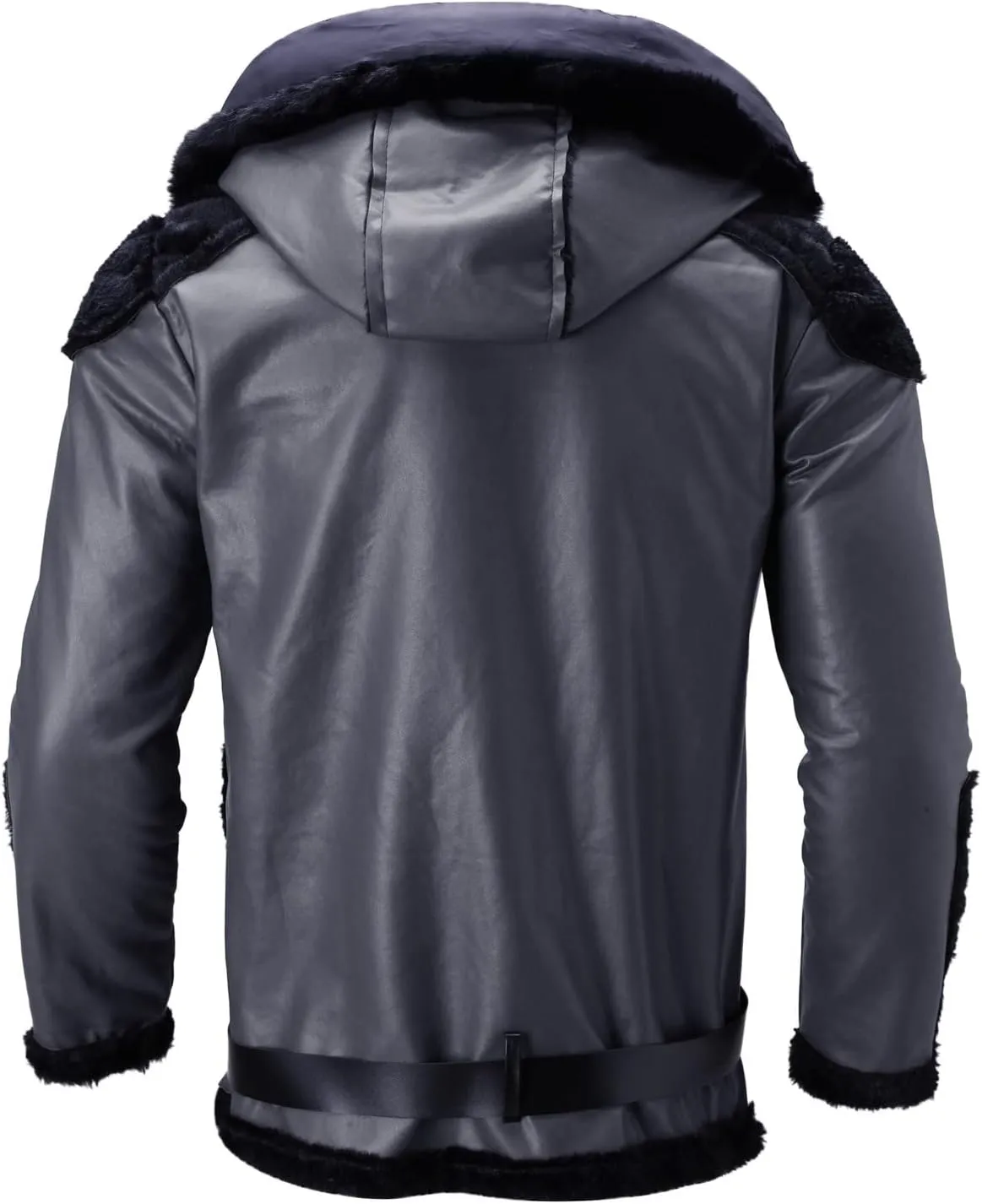 Mens Faux Fur Coat, Gutori Men's Faux Leather Thicken Winter Warm Long Jacket Lightweight Parka Hooded Pea Coat Outwear