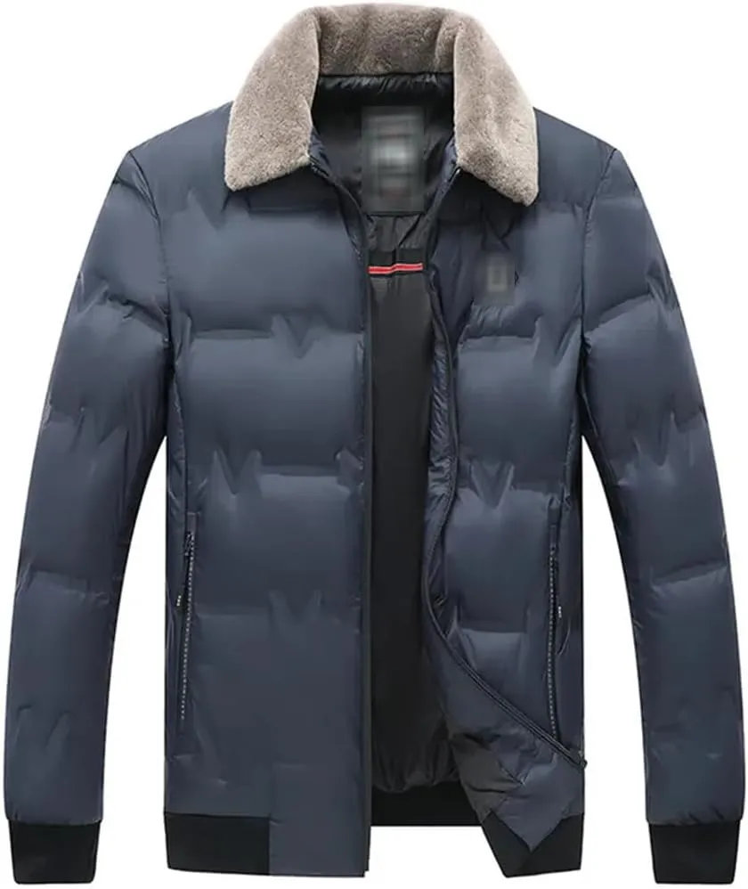 Men's Jacket Winter Thickened Windbreaker Coat Warm Faux Fur Collar Korean Cotton Padded Parkas