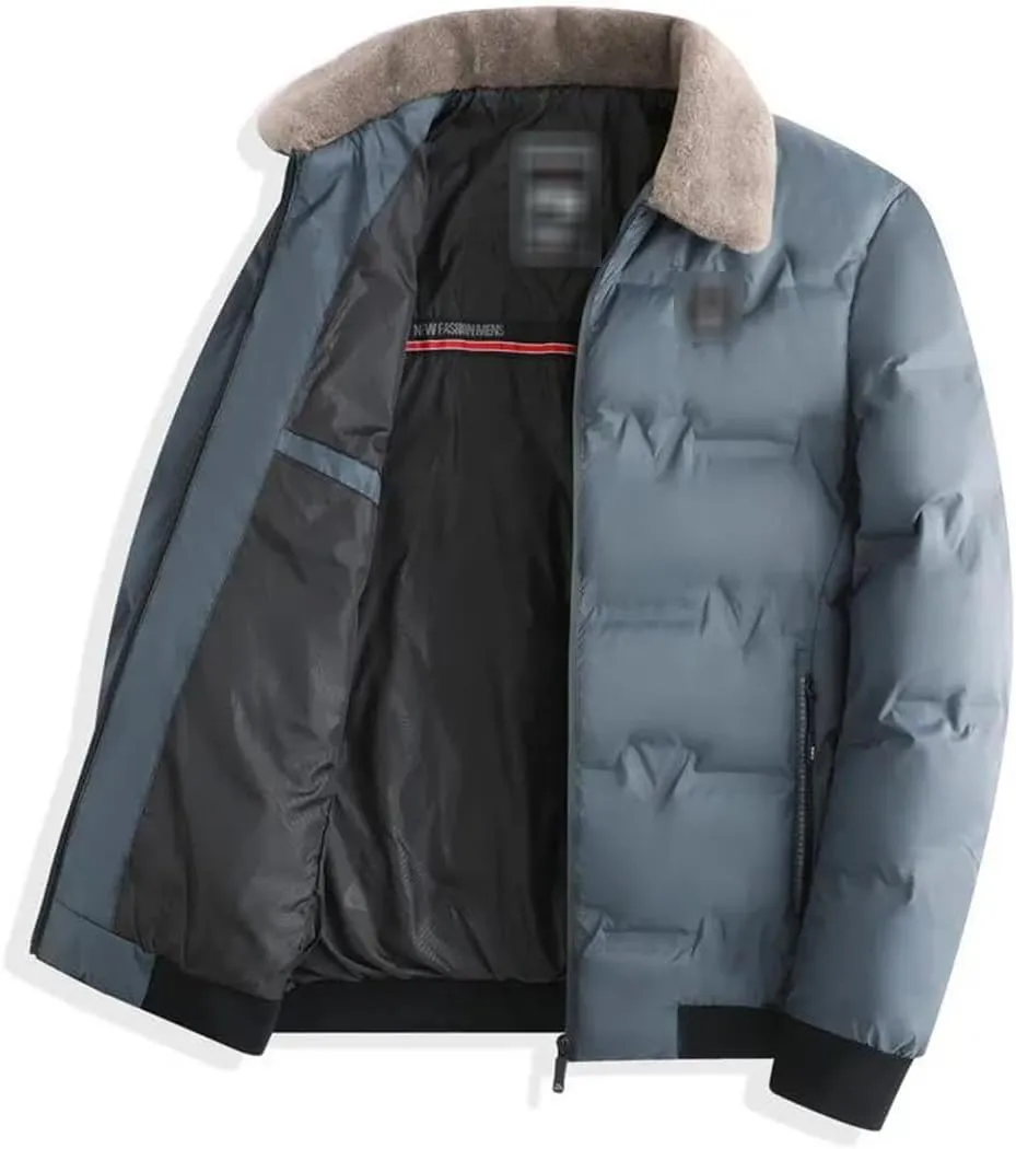 Men's Jacket Winter Thickened Windbreaker Coat Warm Faux Fur Collar Korean Cotton Padded Parkas