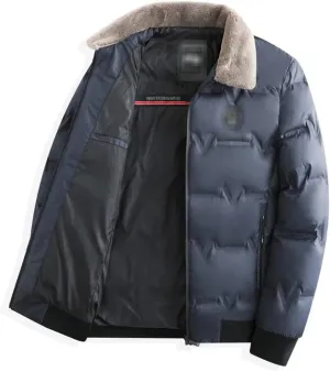 Men's Jacket Winter Thickened Windbreaker Coat Warm Faux Fur Collar Korean Cotton Padded Parkas