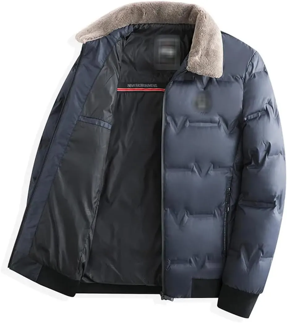 Men's Jacket Winter Thickened Windbreaker Coat Warm Faux Fur Collar Korean Cotton Padded Parkas