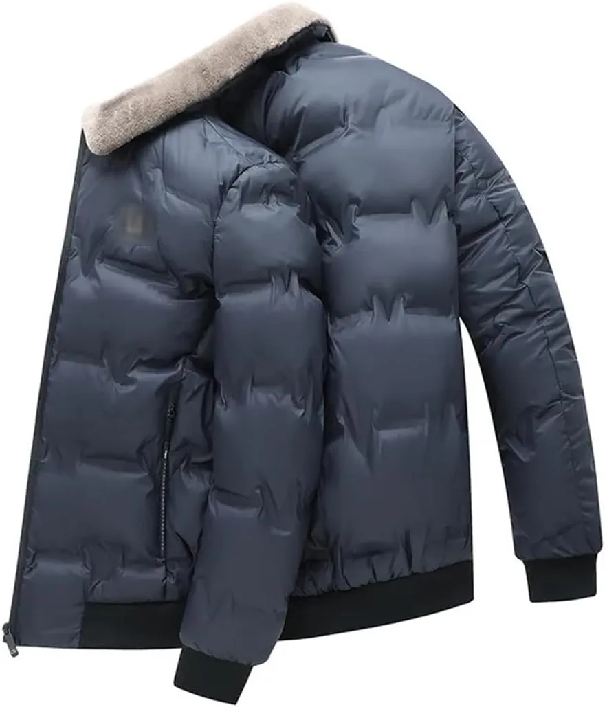 Men's Jacket Winter Thickened Windbreaker Coat Warm Faux Fur Collar Korean Cotton Padded Parkas