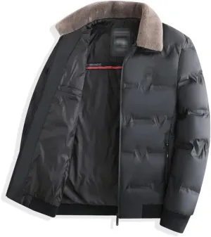Men's Jacket Winter Thickened Windbreaker Coat Warm Faux Fur Collar Korean Cotton Padded Parkas