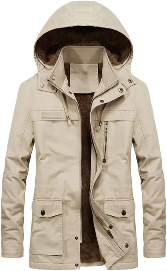 Military Thick Warm Men Jacket Winter Parkas Casual Cotton Padded Multi-Pocket Fur Hooded Coat