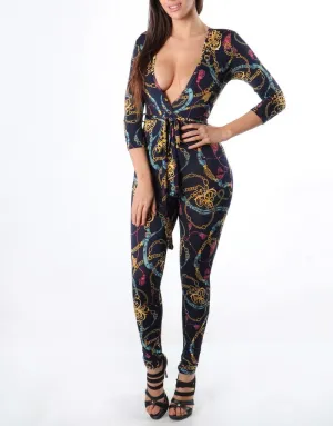 Navy Blue Chain Print Jumpsuit