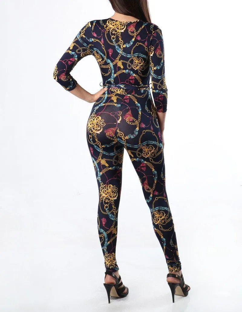 Navy Blue Chain Print Jumpsuit