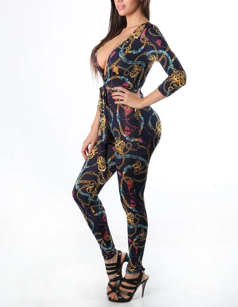 Navy Blue Chain Print Jumpsuit