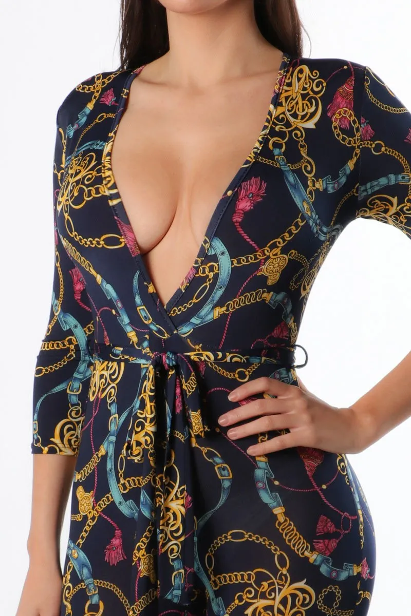 Navy Blue Chain Print Jumpsuit