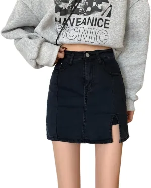 NCDUANSAN Gothic Women's Denim Skirt, high Waisted Slit Wrapped Hip Skirt, Sexy Short Skirt, Spicy Girl Skirt Looks Slim