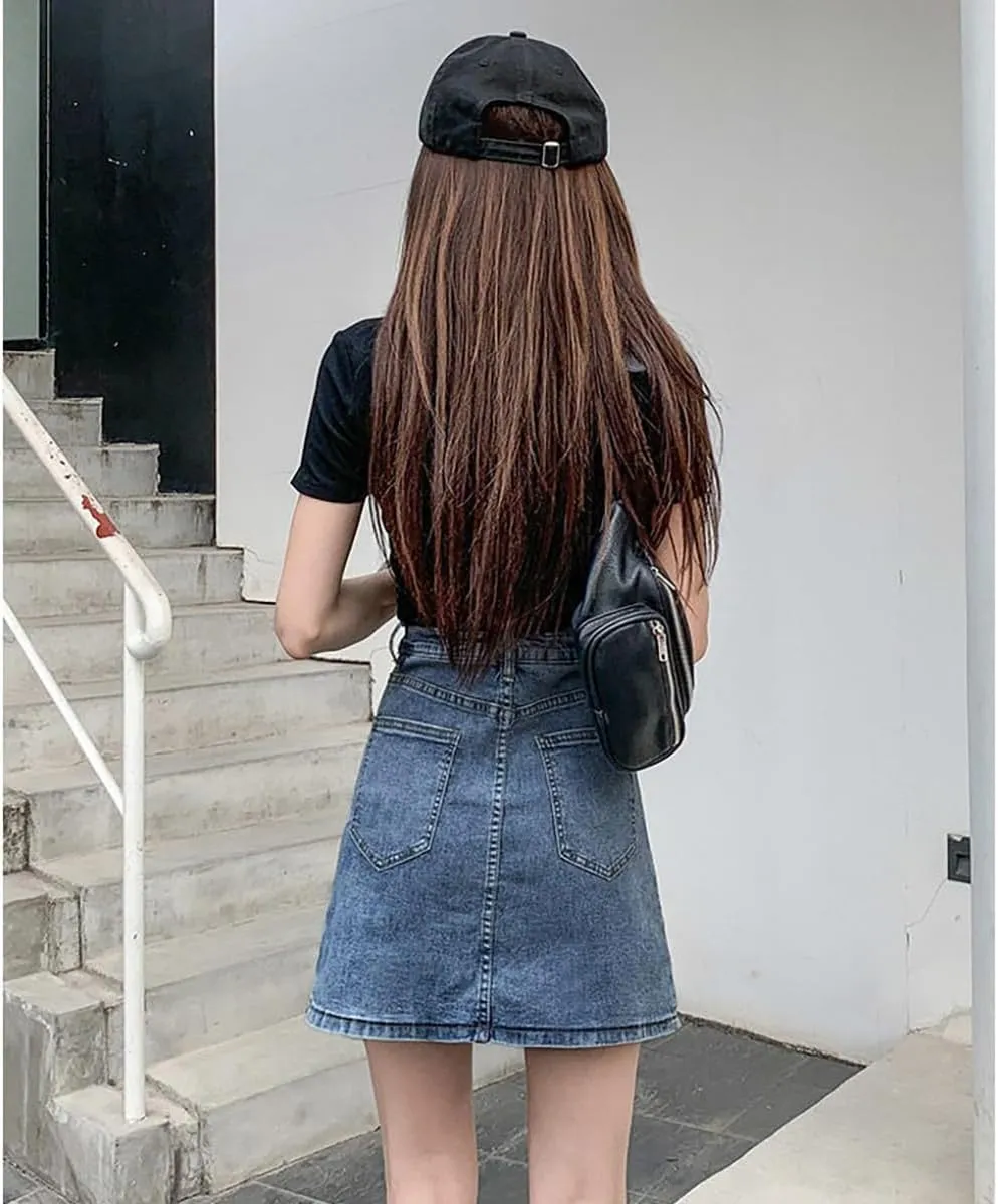 NCDUANSAN Gothic Women's Denim Skirt, high Waisted Slit Wrapped Hip Skirt, Sexy Short Skirt, Spicy Girl Skirt Looks Slim