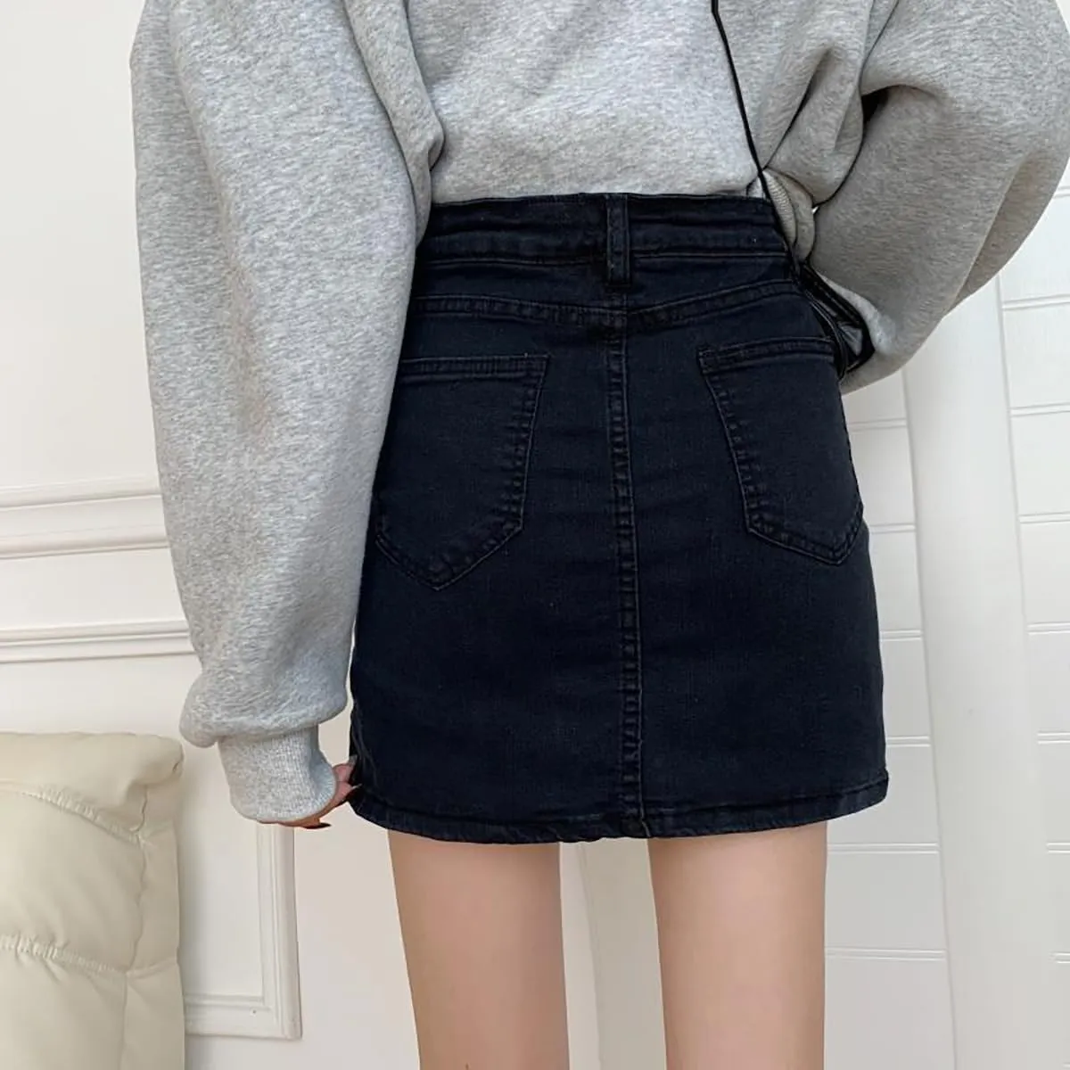 NCDUANSAN Gothic Women's Denim Skirt, high Waisted Slit Wrapped Hip Skirt, Sexy Short Skirt, Spicy Girl Skirt Looks Slim