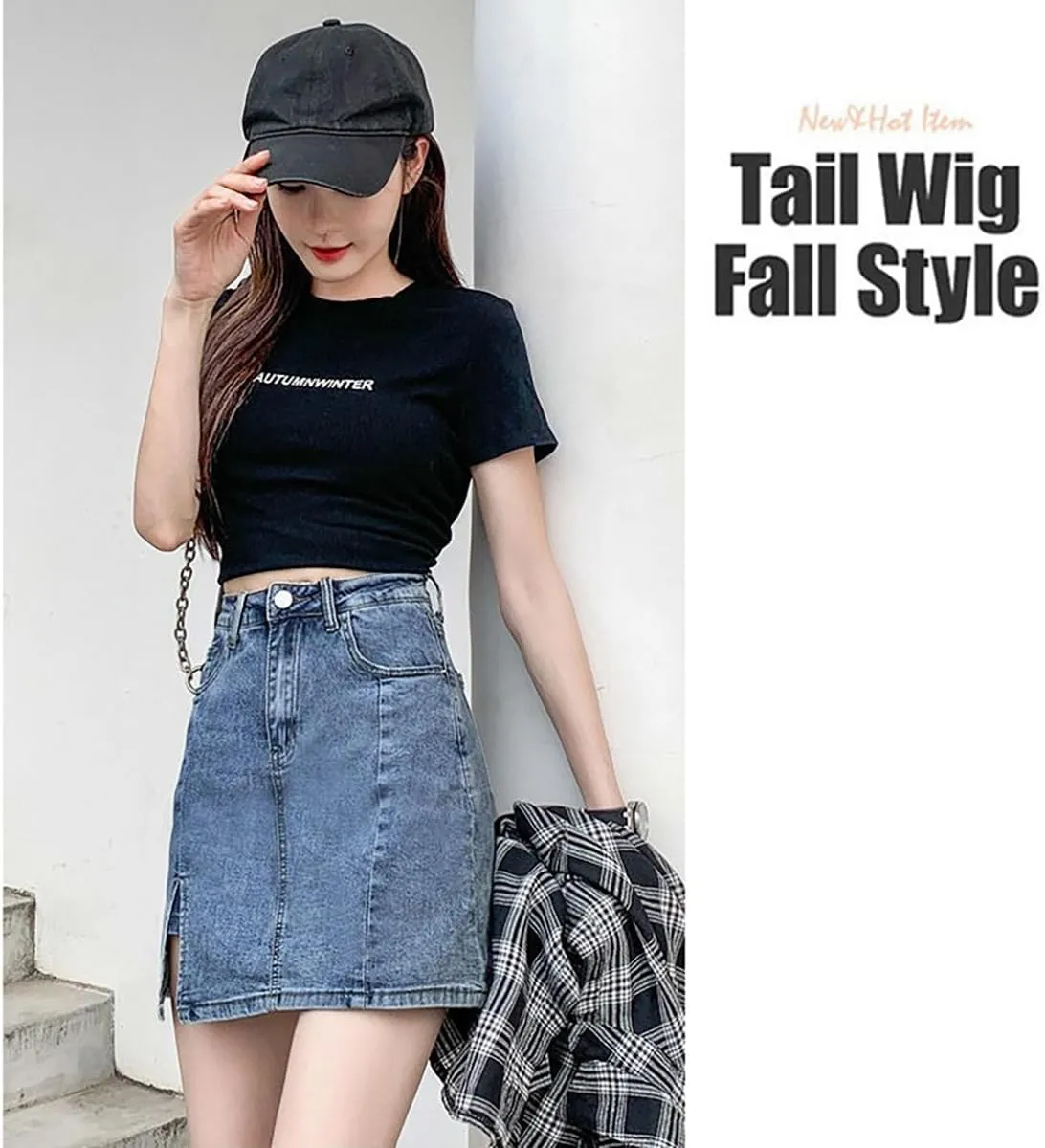 NCDUANSAN Gothic Women's Denim Skirt, high Waisted Slit Wrapped Hip Skirt, Sexy Short Skirt, Spicy Girl Skirt Looks Slim
