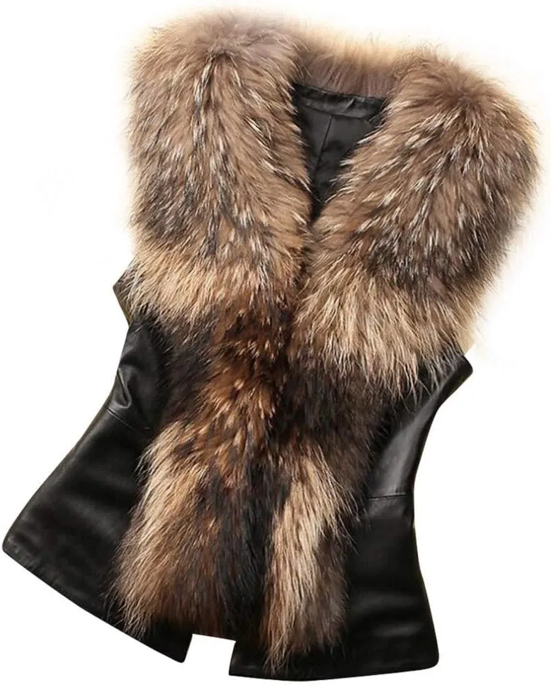 Nevera Women Faux Fur Vest Jacket Sleeveless Winter Body Warm Coat Waistcoat Gilet Brown